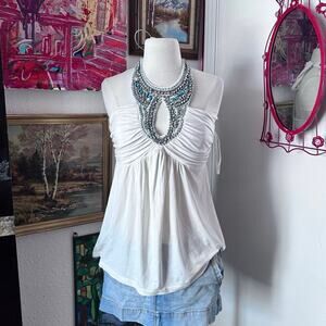 wet seal bohemian white beaded vintage halter top